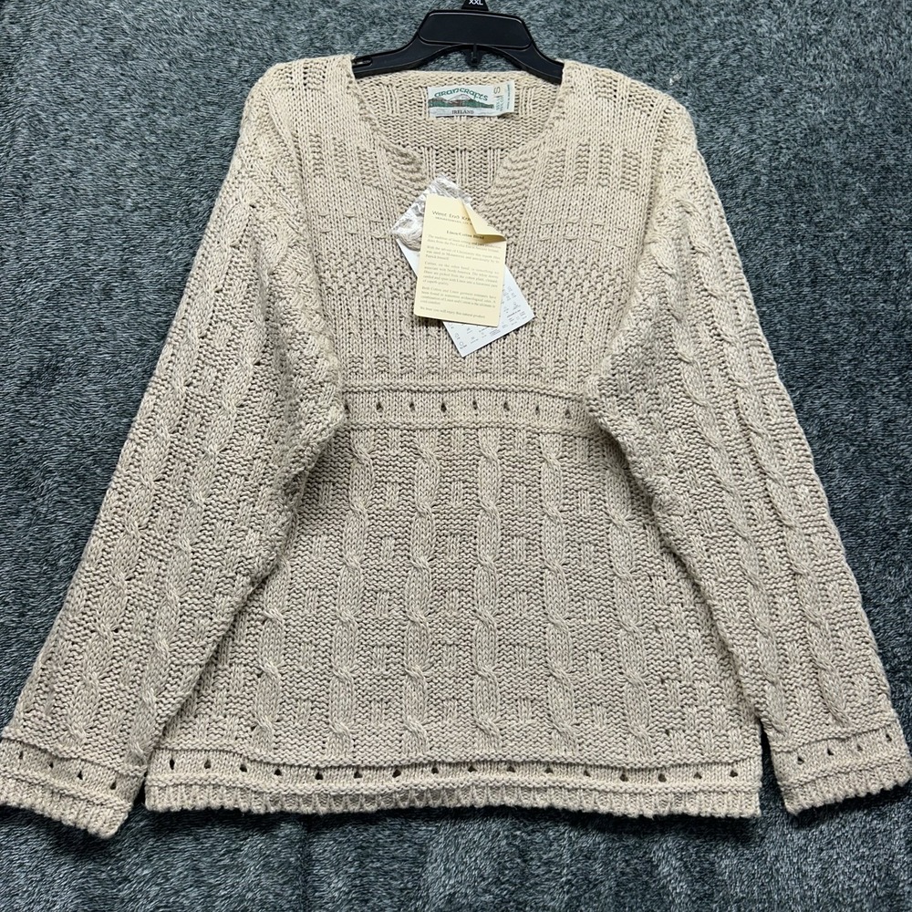 Aran Crafts Womens Size S Beige Long Sleeve Linen Cotton Cable Knit Sweater